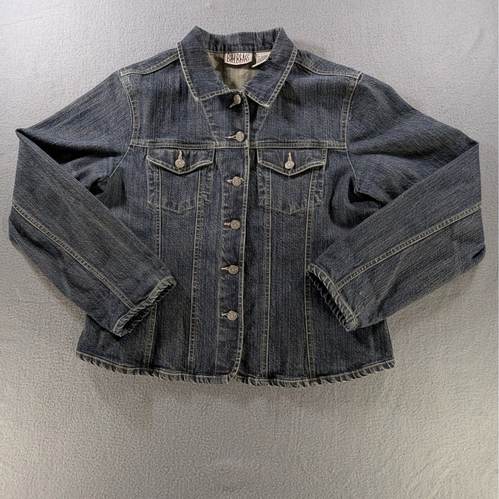 Bill Blass Jeans Womens Vintage Y2K Denim Trucker Jacket Size M Dark Wash Blue
